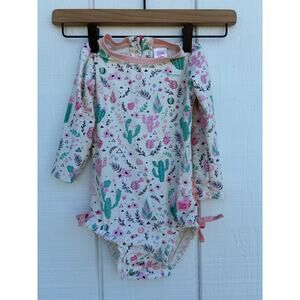 Ruffle Butts Long Sleeve‎ Swimsuit, Cactus Floral Pattern, Snap Close, Sz 2T